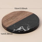 Marble Coasters: 4-Piece Set of Acacia Wood Marble Coasters, Suitable for Kitchens, Offices, and can be Used as Gifts (Black Round)