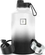 IRON °FLASK Camping & Hiking Hydration Flask with 3 Lids - Stainless Steel, Double Walled & Vacuum Insulated Water Bottle - Leak Proof & BPA Free (Day & Night, Spout - 64 oz)