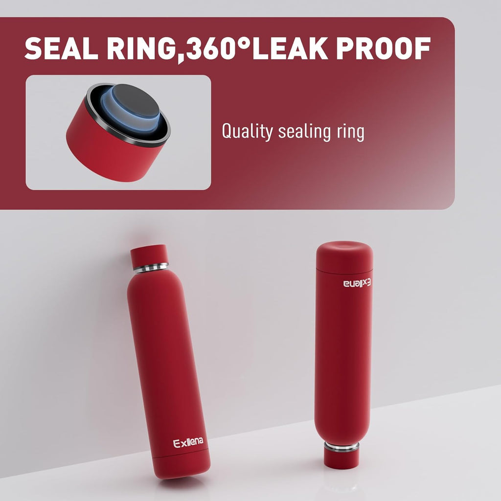 Slim Insulated Water Bottles for Travel 25oz with Clip, Double Wall Vacuum Stainless Steel Water Bottle Keeps Drinks Cold 24 Hrs/Hot 12 Hrs, 100% Leakproof, BPA Free（Red）