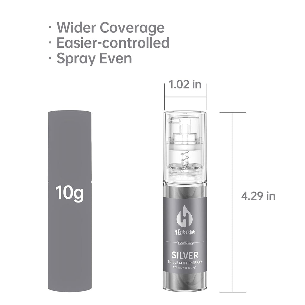 Silver Edible Glitter Spray - 10g Edible Silver Glitter for Cakes Food Grade Metallic Shimmer Powder Cake Sprinkles for Cookie Decorating Chocolate Strawberry