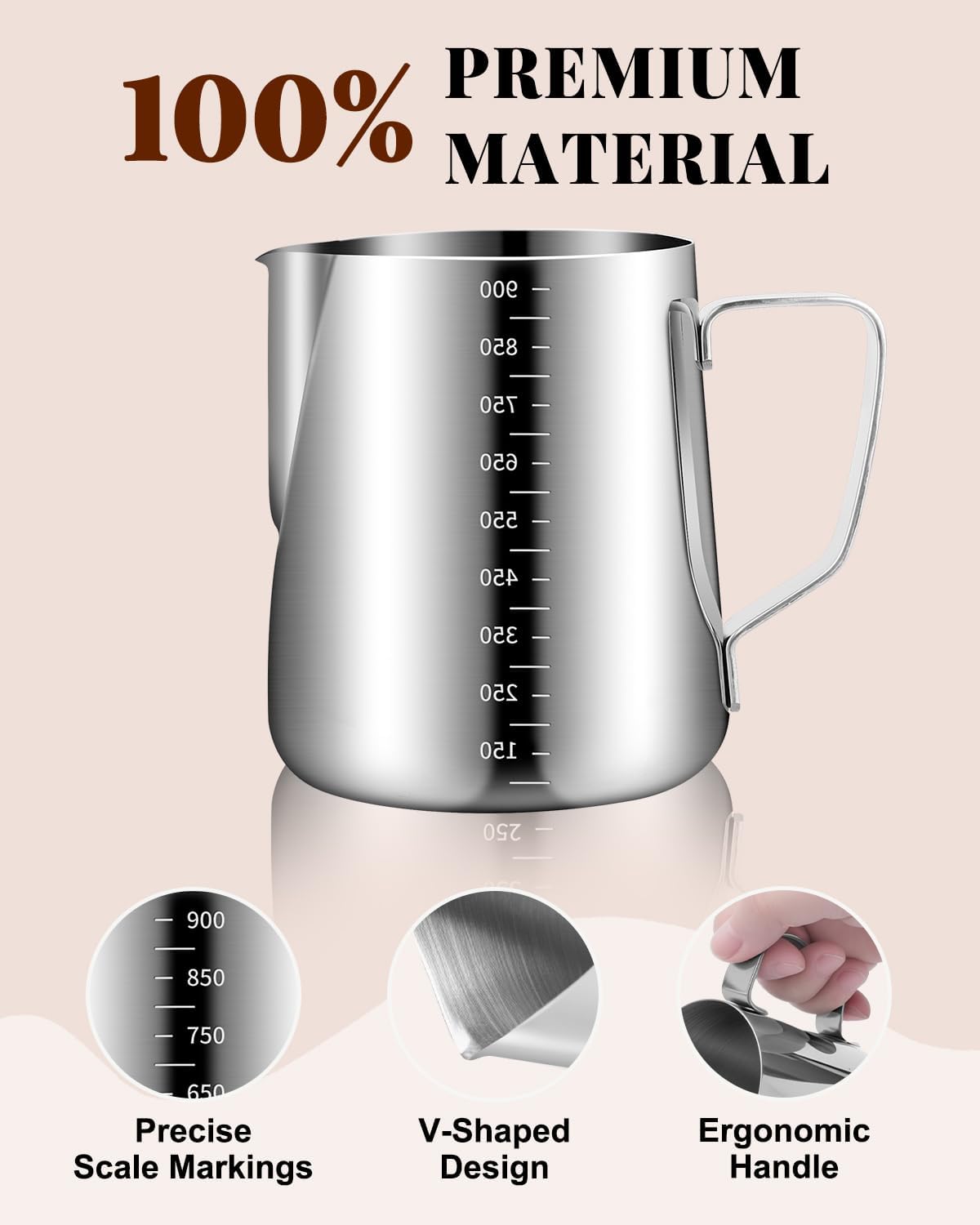 Milk Frothing Pitcher, 900ml/32oz Stainless Steel Milk Frother Cup Steaming Pitcher Espresso Machine Accessories with Decorating Art Pen, Powder Shaker, 16 PCS Coffee Decorating Stencils