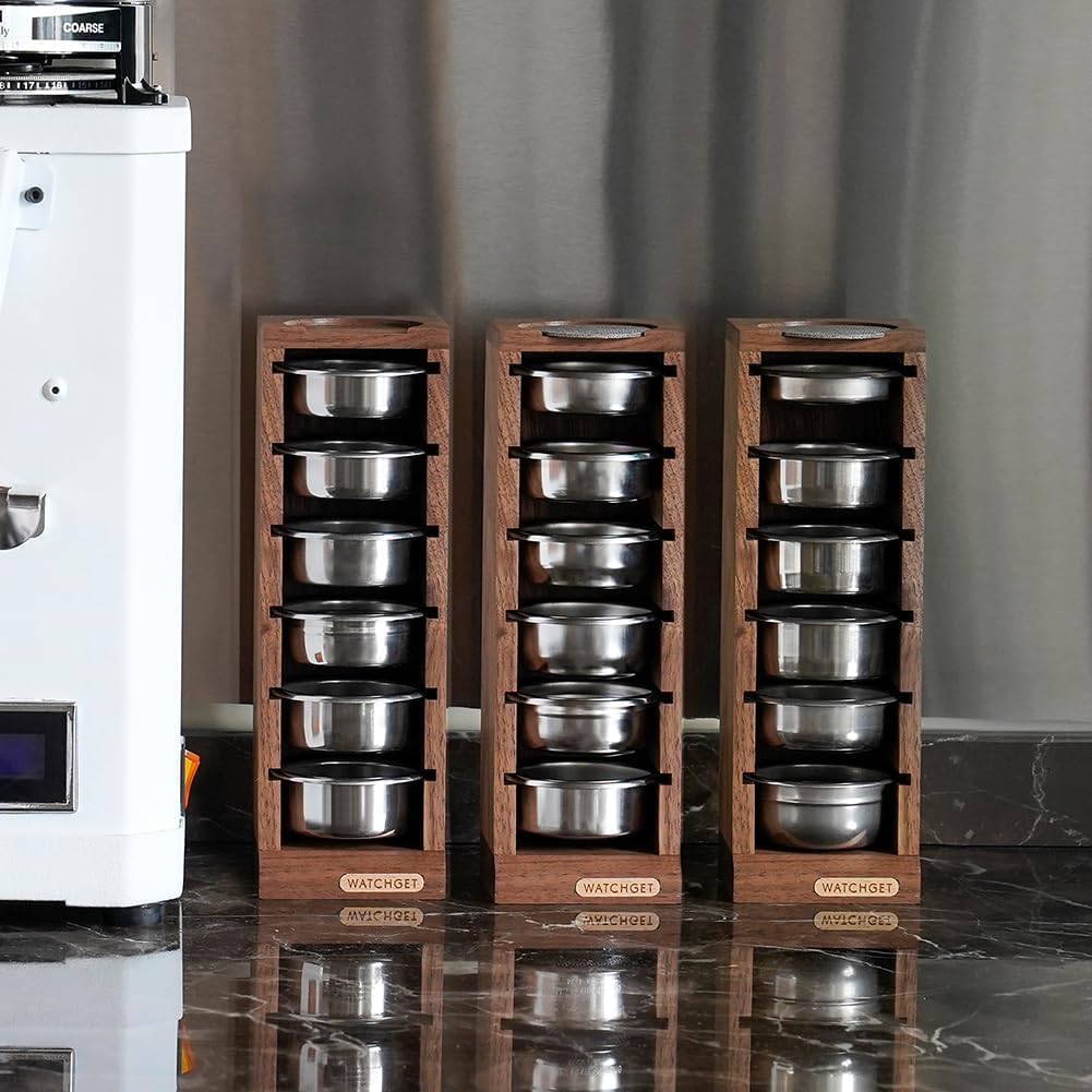 watchget Espresso Filter Basket Stand Portafilter Filter Basket Holder Rack Wooden Espresso Portafilter Precision Basket Storage Stand for 53mm Espresso Machines and 53mm Coffee Puck Screen