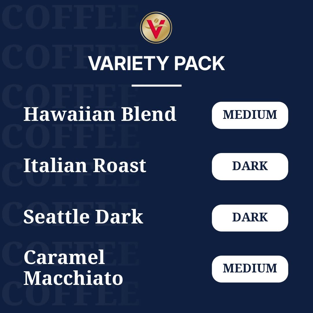 Victor Allen's Coffee Variety Pack (Kona Blend, Italian Roast, Seattle Dark, Caramel Macchiato), 96 Count, Single Serve Coffee Pods for Keurig K-Cup Brewers