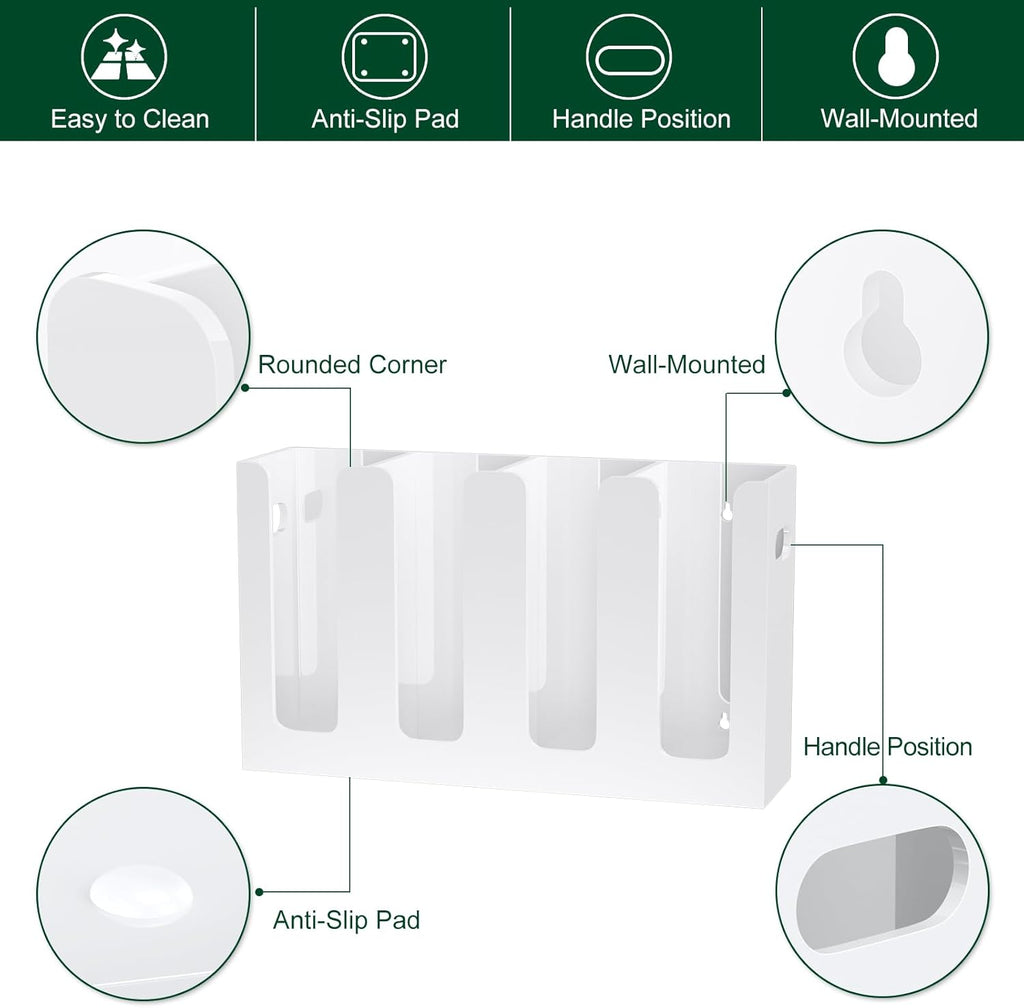 Disposable Coffee Cup Dispenser with Handles, Countertop or Wall Mount Hot/Cold Drink Cup and Lid Holder - Bathroom/Kitchen/Office Acrylic Cup Lid Storage Organizer (4 Compartments, White)