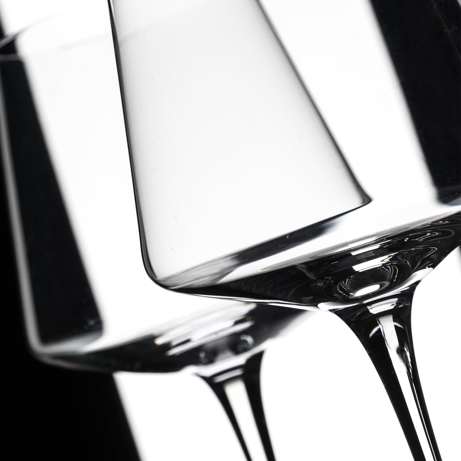 White Red Wine Glasses Set of 6 – 18oz Red Wine Glasses with Tall Long Stem,【Hand Blown】Crystal Wine Glasses- Square Wine Glasses with flat bottom, Wine gifts for Christmas, Wedding, Birthday,