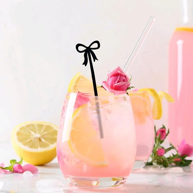 20 pcs Bow Drink Stirrers, Acrylic Drink Stirs for Bow Themed Party Decoration, Coquette Birthday Cocktail Wedding Decorations Party Favors (Black)