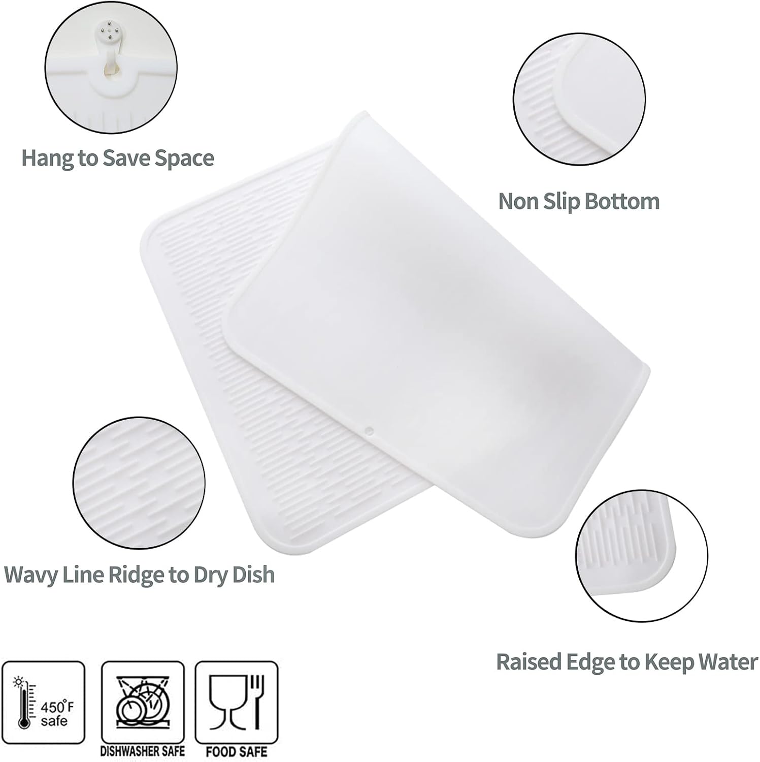 Silicone Dish Drying Mat for Multiple Usage,Easy clean,Eco-friendly,Heat-resistant Silicone Mat for Kitchen Counter or Sink,Refrigerator or Drawer Liner White 3XL 28 inches x 18 inches