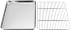 TeamFar Baking Sheet with Rack Set, Stainless Steel Baking Pan Tray Cookie Sheet with Cooling Rack, Non Toxic & Healthy, Easy Clean & Dishwasher Safe