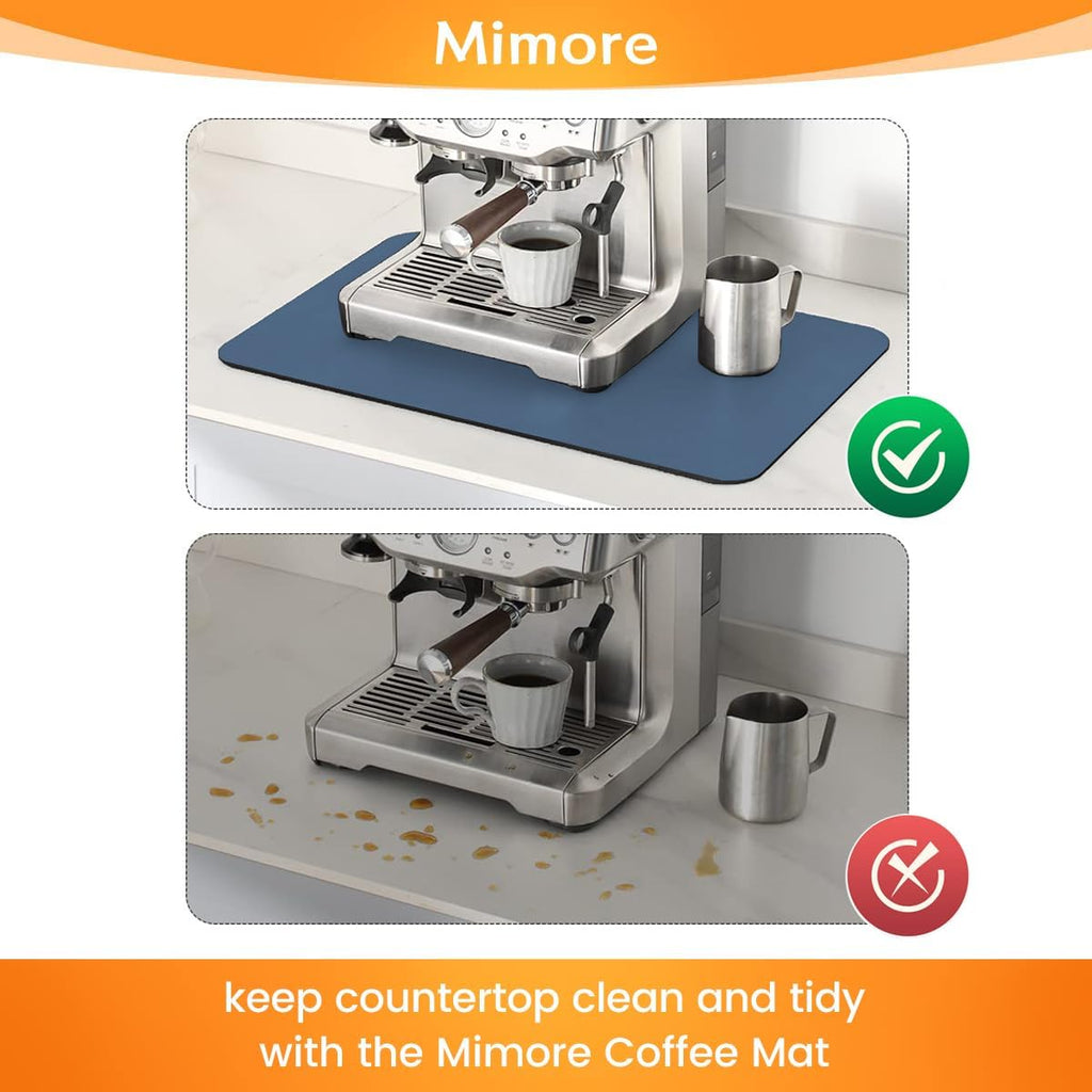 Mimore Coffee Mat - 16x24 Inch Blue Bar Mat for Countertop - Absorbent, Hides Stains, Rubber Backed - Dish Drying Mat Fits Under Coffee Maker, Espresso Machine (Compatible with Ninja Luxe Cafe)
