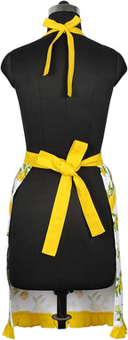 AMOUR INFINI Kitchen Apron for Women with Pockets Cotton Printed Aprons for Baking, Gardening, Painting Reusable and Washable (27.5 x 33 Inches - Citrus Splash)