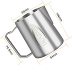 IKAPE Espresso Milk Pitcher, Espresso Steaming Pitcher with Sharp Spout for Espresso Barista Tool, 15.4 oz / 450ml Milk Frothing Jug (Silver)