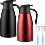 70 oz Thermal Coffee Carafe, Updated 2 PCS Insulated Stainless Steel Coffee Carafes for Keeping Hot Coffee & Water Hot Beverage-12Hours, Double Walled Vacuum Coffee Carafe(Black+Red)