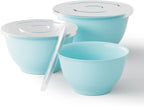 TP Large Mixing Bowl Set with Lids, Melamine Nesting Bowls Set for Pasta Baking Salad Mixing, Set of 3, Glossy Turquoise