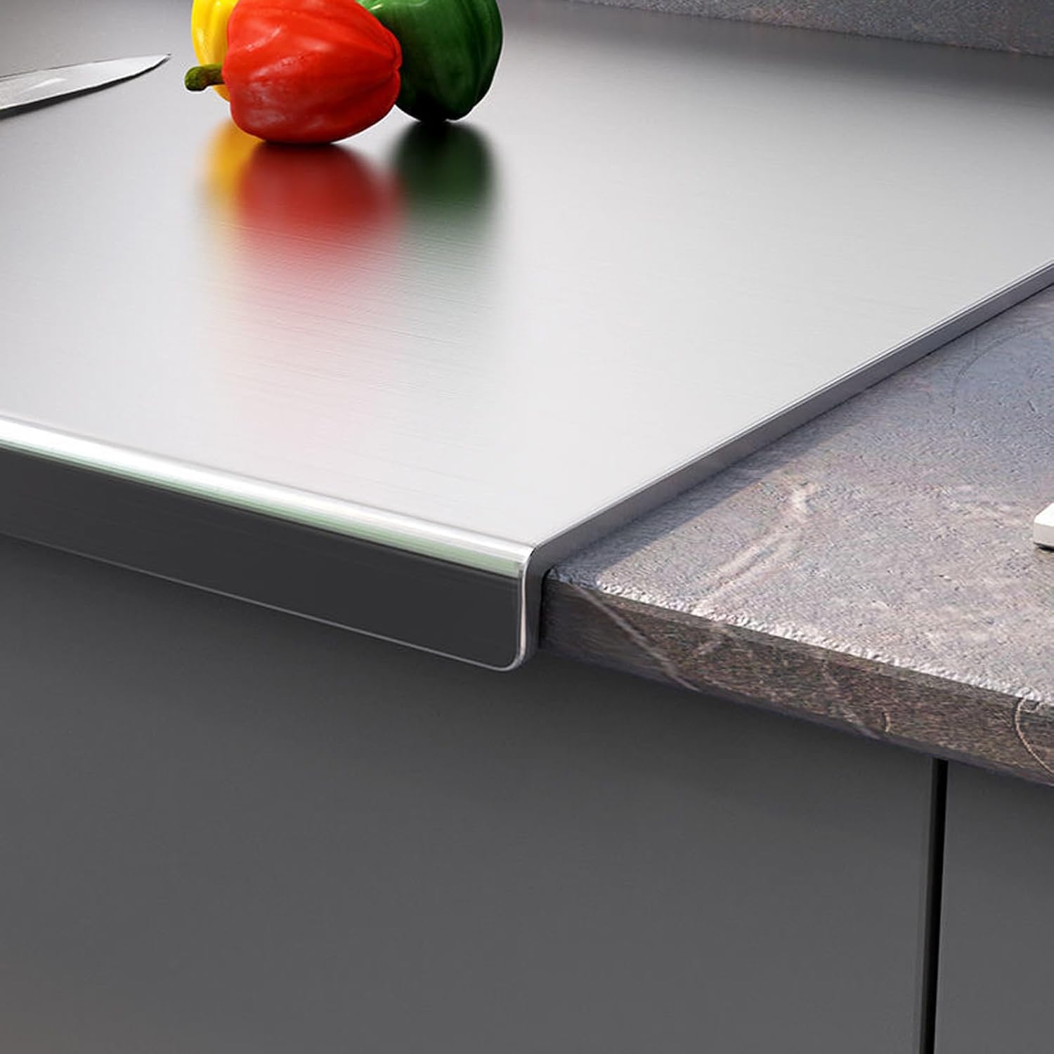 Stainless Steel Cutting Boards with Lip for Kitchen,Chopping Boards for Countertop,Large Metal Cutting Board over Sink Suitable for Meat, Fruits,Vegetables,Bread,Cake,Pasta,Noodle,Pizza(19.7"*15.7")
