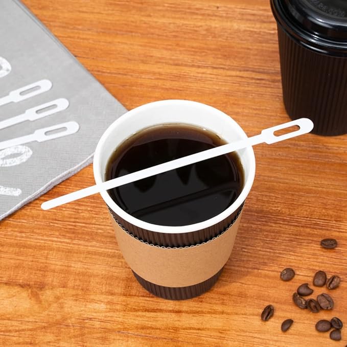Restaurantware-5.8 Inch Coffee Stirrers, 100 Disposable Coffee Stirring Sticks - Unique Keyhole Design, For Hot And Cold Drinks, White PS Plastic Plastic Stir Sticks, For Coffees and Cocktails,
