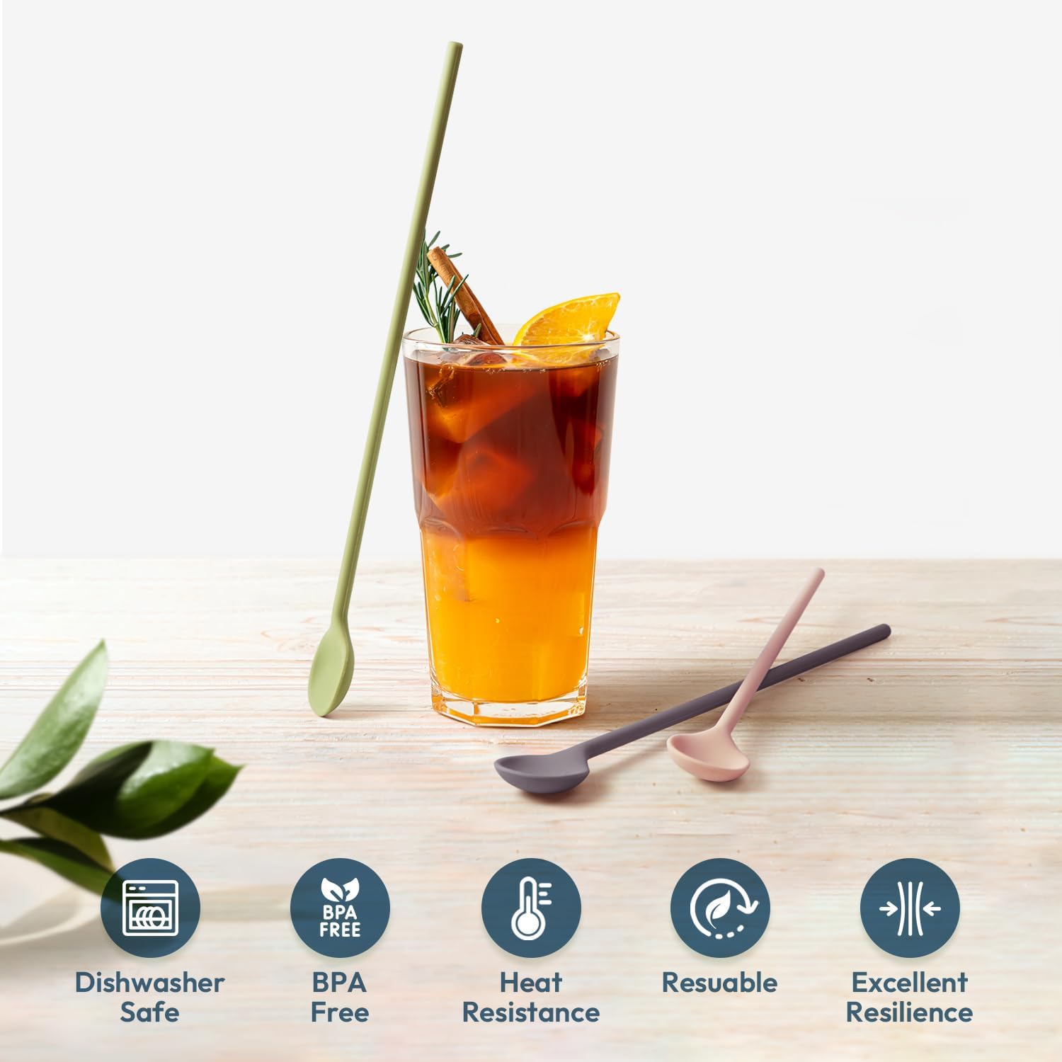 carrotez 9.9" Silicone coffee stirrer, Long Reusable Coffee Spoon for Iced Tea, Multipurpose Beverage Stirring Spoon - Cocoa Brown