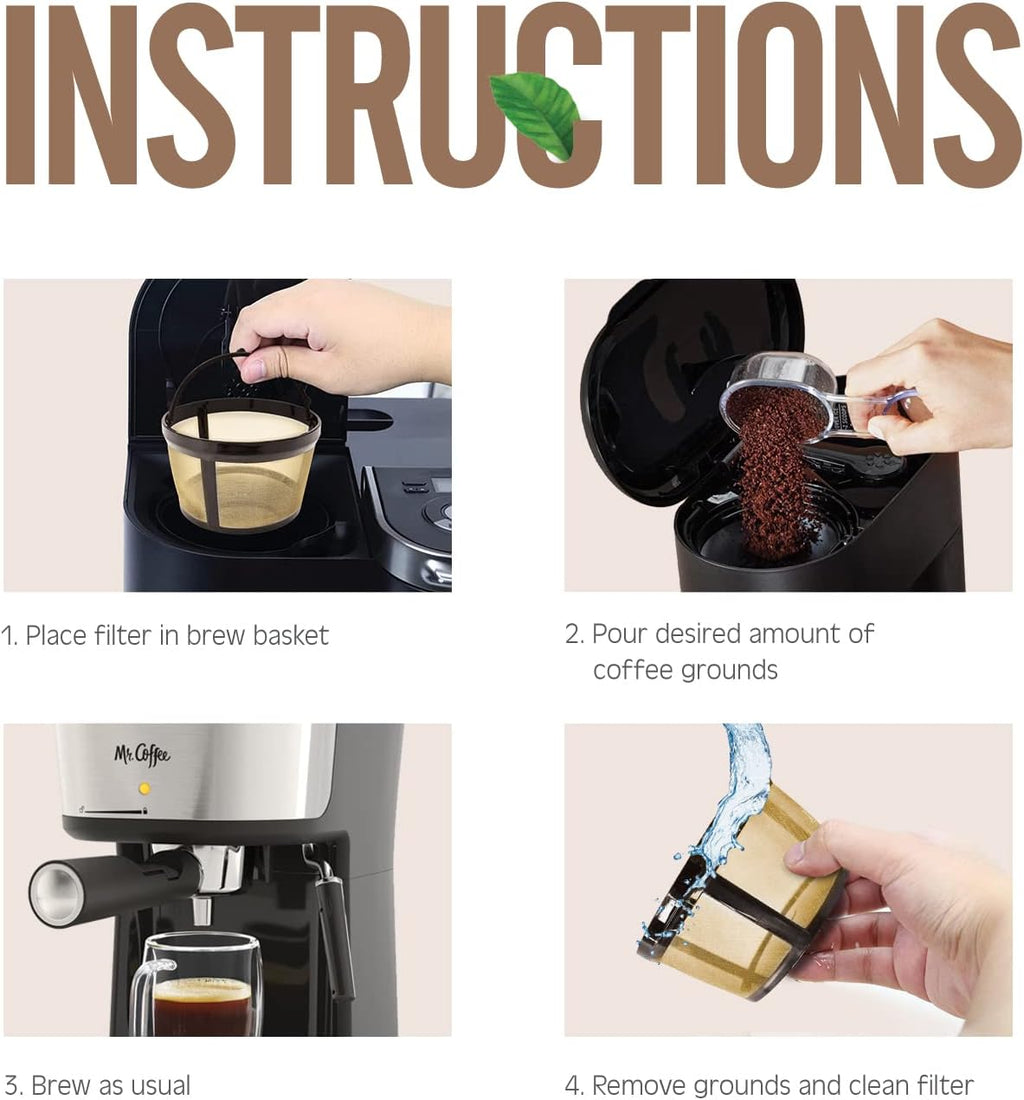 8-12 Cup Reusable Filter Basket With Closed Bottom Fits MrCoffee Coffee Maker and Brewer - Permanent Filter Replacement for Mr Coffee Gold Basket-Style Filters 1-Pack