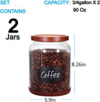 SAIOOL 2-Pack Striped Borosilicate Glass Airtight Canisters - Big mouth Large Capacity, Acacia Wood Lid, Food Storage Jars for Flour, Pasta, Pantry Organization (3/4 Gallon （2 Striped pack）)