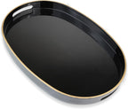 Black Oval Decorative Tray with Handles, Versatile Serving Tray for Coffee Table, Ottoman, Ideal for Serving, Displaying, Organizing