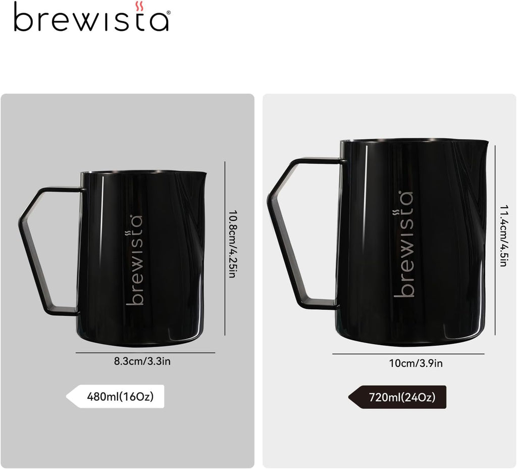 Brewista Precision Milk Frothing Pitcher, Steaming Jug, Coffee, Espresso Machine Accessories for Barista, Latte Art, Cappuccino, Stainless Steel Cup, 16 oz/480 ml, Matte Black