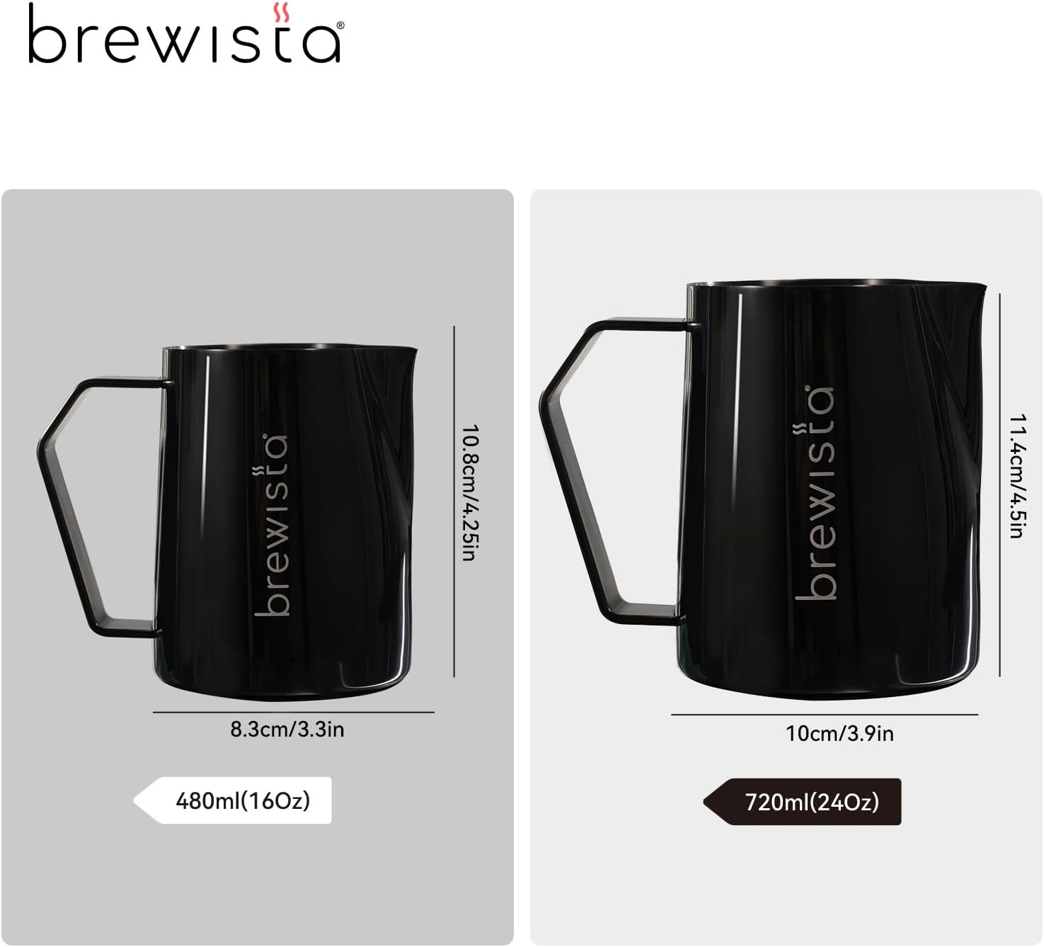 Brewista Precision Milk Frothing Pitcher, Steaming Jug, Coffee, Espresso Machine Accessories for Barista, Latte Art, Cappuccino, Stainless Steel Cup, 24 oz/720 ml, Matte Black