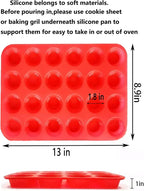 Mini Muffin &Cupcake Set, 24 Cups 2-Pieces, Nonstick Silicone Baking Pan, BPA Free and Dishwasher Safe, Great for Making Muffin Cakes, Tart, Bread (24 Cups Red,2 PCS)