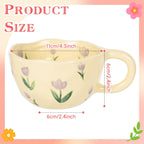 Ceramic Coffee Mug Vintage Flower Mugs 8 oz Cute Floral Coffee Mugs Irregular Latte Art Cup Lead-free Porcelain Cups for Cappuccino, Cocoa (Purple Tulips)