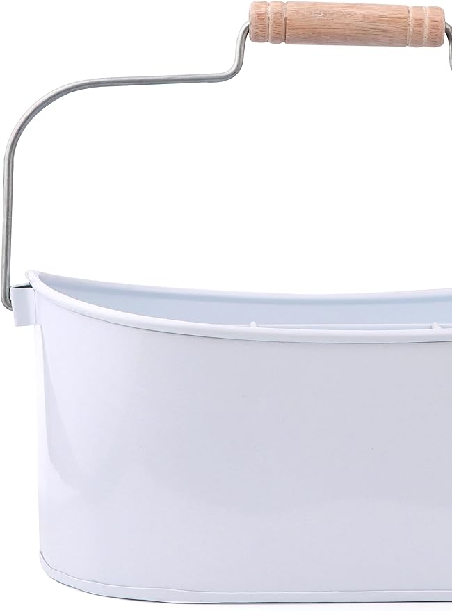 Alpha Living Home Farmhouse 4-Section Galvanized Utensil Caddy - Versatile Organizer for Kitchen, Party & Outdoor Events Rustic Silverware Holder, Cutlery Organizer, Picnic (White)