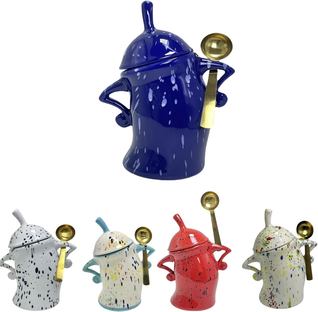 Canister With Attitude - 1.2L Ceramic Storage Jar with Lid, Airtight Kitchen Canisters Set for Coffee, Sugar & Tea | Farmhouse Flour Sugar Storage Container, Handmade with Spoon Rest (Blue)