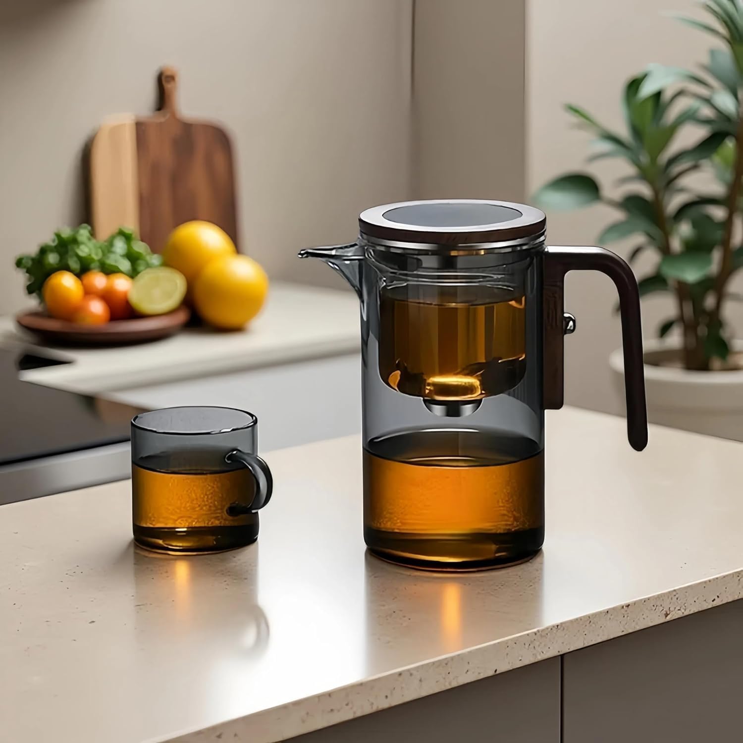 Enchanti Tea Pot, Creative Witchcraft Magic Glass Teapot, Detachable Loose Tea Glass Tea Infuser, Ideal for Tea Steeper-20oz (approx. 600 ml)(Gray)