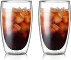 15oz Double Wall Glass Coffee Mugs, Insulated Latte Cups Set of 2, for Coffee, Espresso, Tea, Milk, Clear Cappuccino Cups Set Glassware Gift for Christmas Birthday