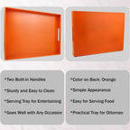 Ornage Serving Tray for Coffee Table, Rectangular Plastic Decorative Tray with Handles for Entertaining, Outdoor Patio, Living Room, Ottoman, Bathroom Counter, 11.8”*15.7”*1.6”