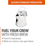 GSI Outdoors Percolator Coffee Pot I Glacier Stainless Steel Ultra-Rugged for Brewing Coffee Over Stove and Fire Ideal for Group Camping, 36 Cup