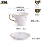 Ceramic Mini Espresso Cups Set of 4,3oz Espresso Mugs with Saucer,Porcelain Coffee Mugs Demitasse Cups, Modern Style cups for Latte, Cafe Mocha(4, White with gold thread)