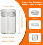 ZENS 15oz Glass Food Storage Jars Set of 3, Clear Glass Canisters with Airtight Lids, Small Container Spice Jars for Kitchen Herbs, Sugar, Blooming Tea, Candy