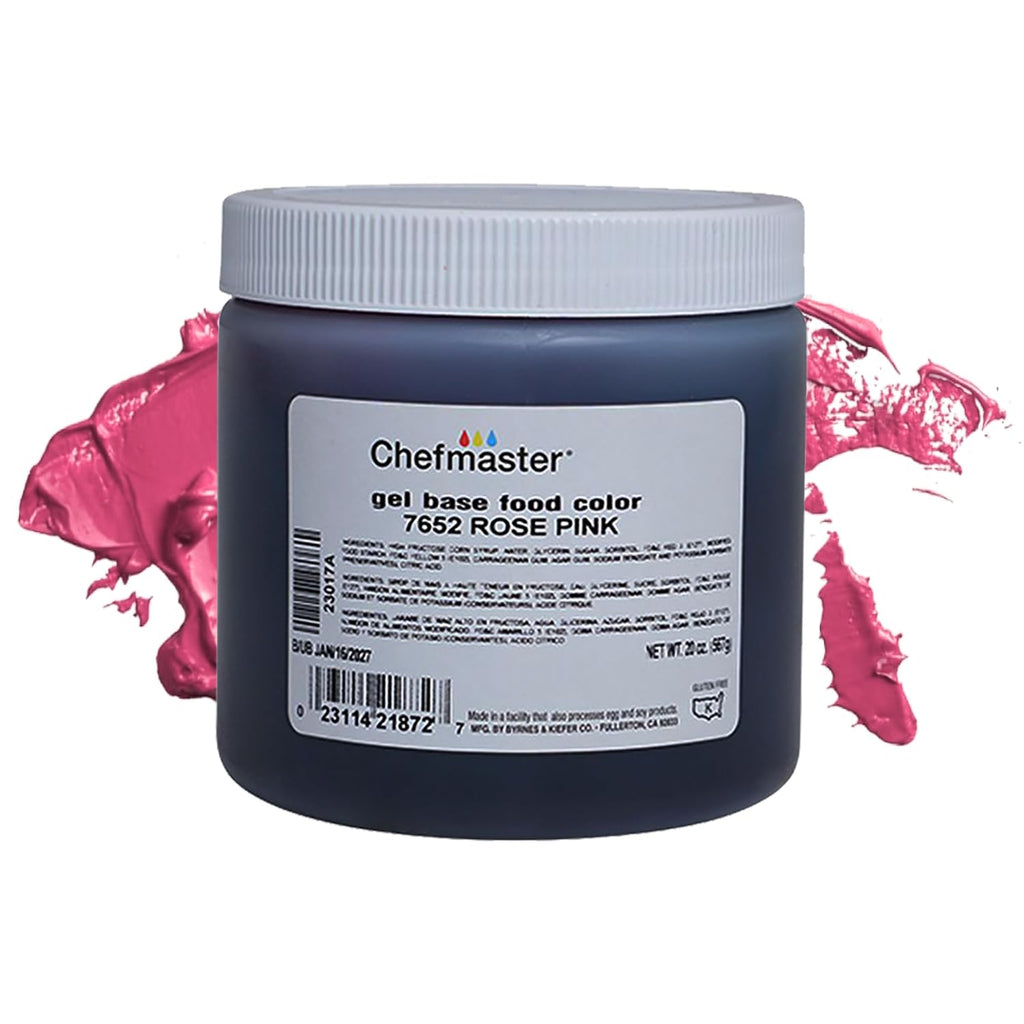 Chefmaster Rose Pink Gel Food Coloring | Vibrant Color | Professional-Grade Dye for Icing, Frosting, Fondant | Baking & Decorating | Fade-Resistant | Easy-to-Use | Made in USA | 20 oz