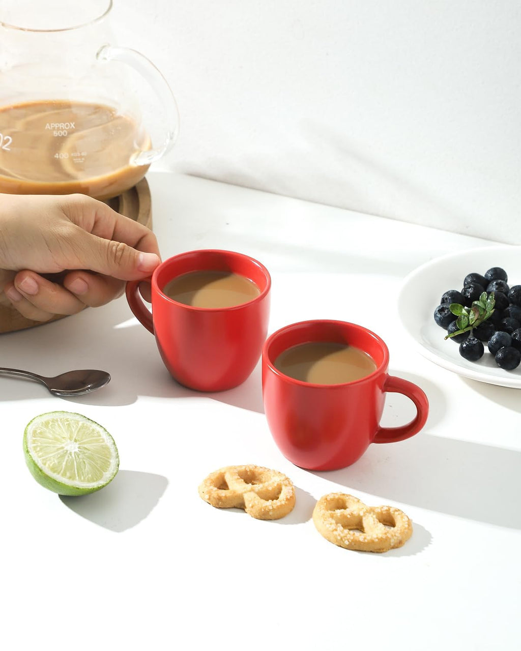 Hasense Ceramic 3 OZ Espresso Cups, Porcelain Espresso Demitasse Cups Set of 4 for Double shot, Lungo and Ristretto, Tiny Italian Expresso Shot Coffee Mugs for Home and Office, Red