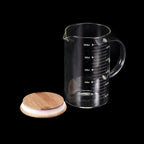 PATIKIL 1000ml Glass Measuring Cup, 3.3 Borosilicate Glass Graduated White Printed Scale Liquid Measure Cups Beaker with Wood Lid and V-Shaped Spout for Kitchen