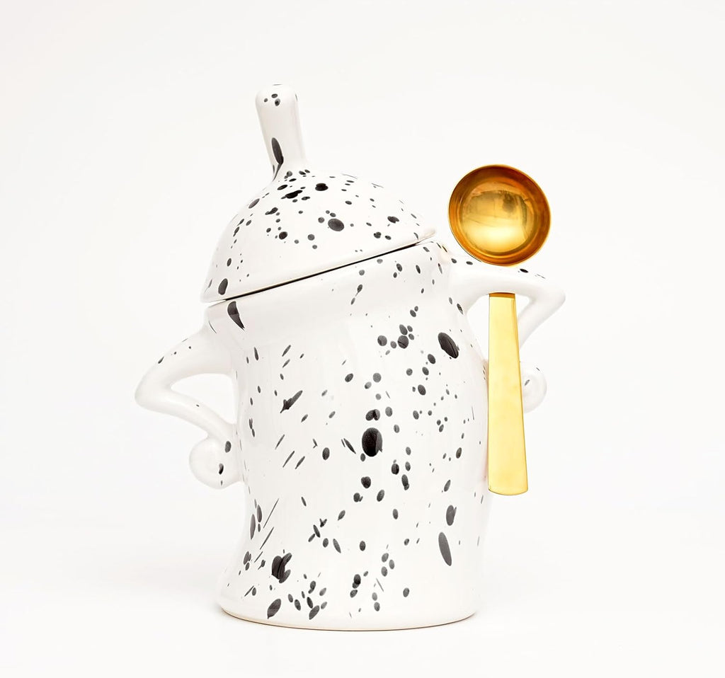 Canister With Attitude - Attitude Jar, Ceramic Airtight Food Storage Container with Spoon for Tea, Coffee, Sugar, Flour, Cute Kitchen Decor (White)