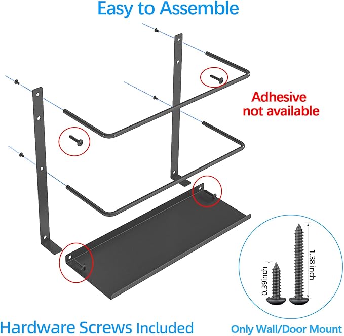 2 Pack Kitchen Wrap Organizer Door Mount, Aluminum Foil Holder Cabinet Door Organizer Cabinet Storage Basket for Kitchen Wrap/Food Bag Storage, Black