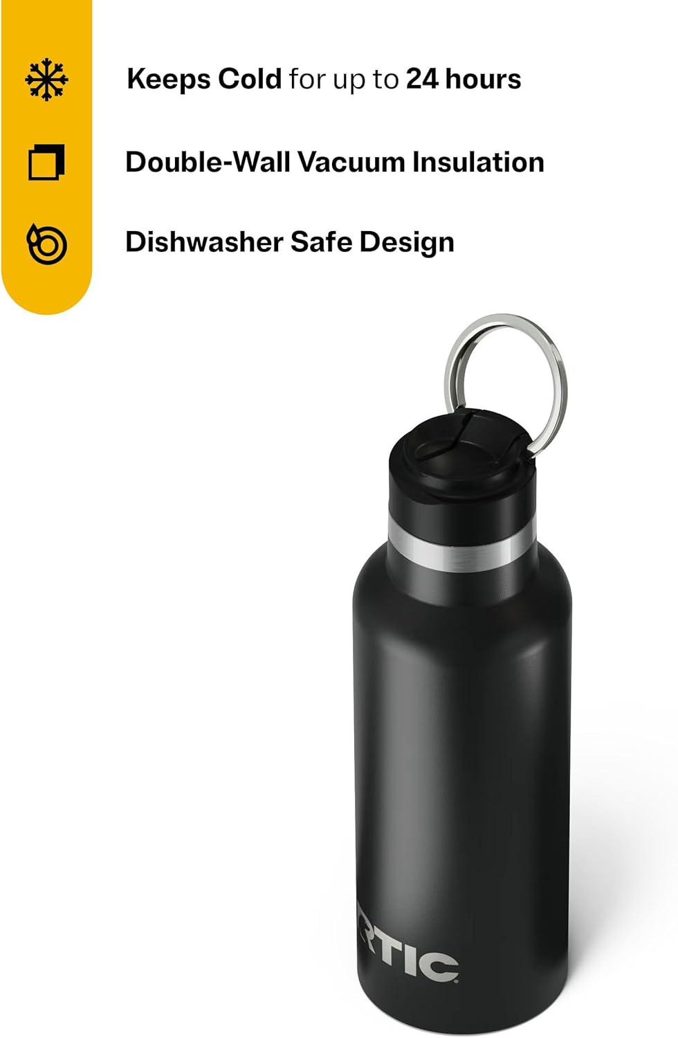 RTIC 16oz Journey Bottle Metal Stainless Steel Vacuum Insulated, BPA Free, Reusable, for Water, Hot and Cold Drinks, Travel, Sports, Camping, Black