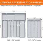 Silverware Organizer for drawer - Adjustable Kitchen Drawer Organizer Utensil Drawer Organizer, Expandable Silverware Tray for Drawer Utensil Organizer for Forks, Knives, Grey