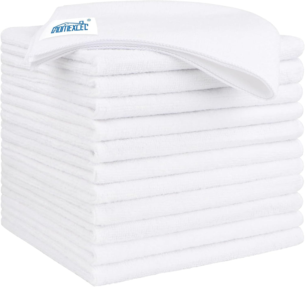 HOMEXCEL White Microfiber Cleaning Cloth 12 Pack, 12.5 x 12.5 inch Microfiber Towels for Cars, Ultra Absorbent Car Washing Cloth, Lint Free Streak Free Cleaning Rags for Car, Kitchen, and Window