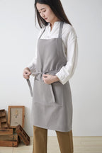 Cotton Linen Apron for Women - Adjustable Casual Apron with Pocktes, Great for Florist, Coffee House and Kitchen