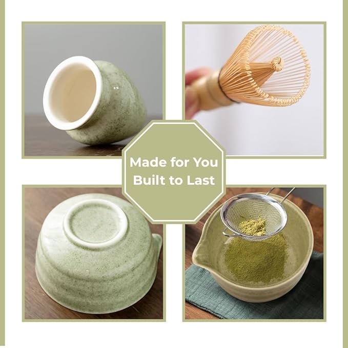 Premium Matcha Whisk Set – Traditional Handcrafted Bamboo Tea Whisk for Japanese Tea Ceremony – 100 Prong Brush for Lump-Free, Creamy Froth – Durable Matcha Starter Kit & Gift