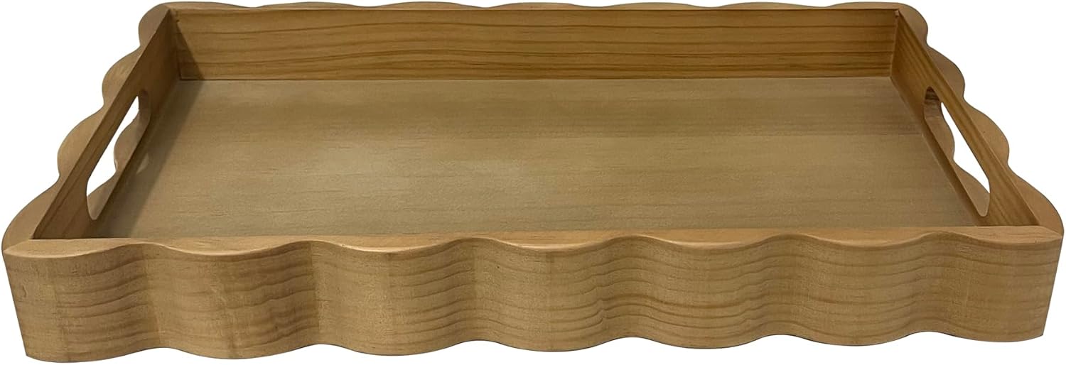 JUIOETURPine Wood Decorative Tray with Handle Rectangular Wooden Serving Tray for Breakfast in Bed,Coffee Table,Dining Table,or Kitchen - Perfect for Living Room,Bedroom,and Entryway Decor (burlywood)