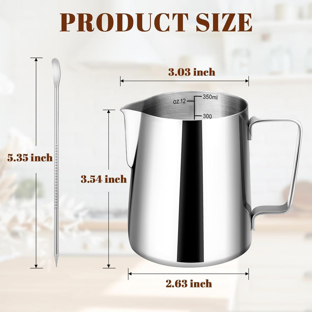 Milk Frothing Pitcher for Coffee, Barista Steaming Jug (12 Ounces/350ml)