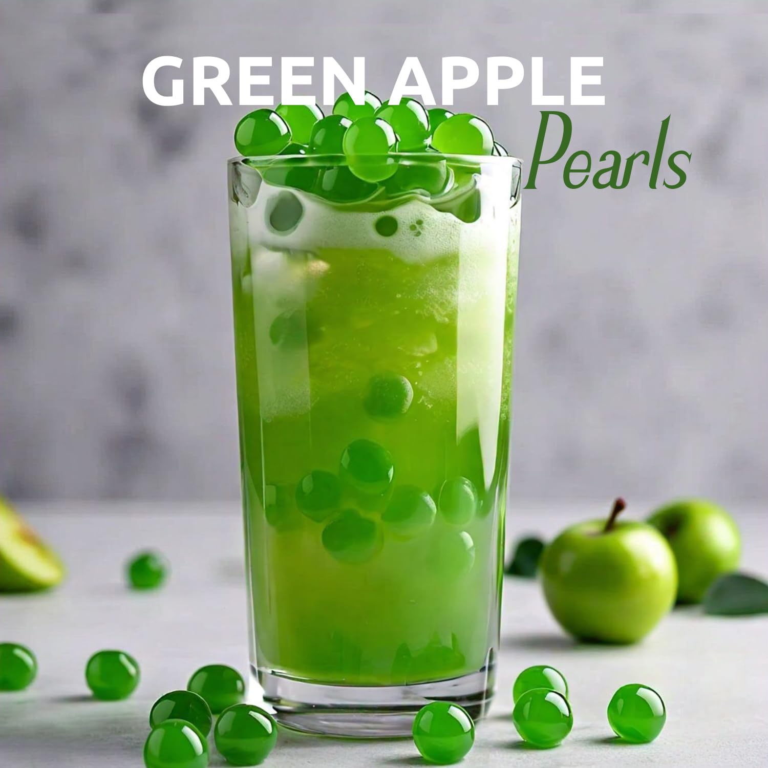 Fanale Green Apple Popping Boba Pearls, Vegan, Non GMO, Gluten Free, Fat Free, Perfect for Bubble Tea, Smoothies, Ice Cream, Desserts, and Beverages.