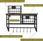 Helsin Industrial Wall Mounted Metal Wood Floating Shelves with Baskets Hooks Hanging Display Shelf Sundries Holder for Coffee Bar Kitchen Bathroom Organization and Home Decor, Black (16inch, 1 Set)