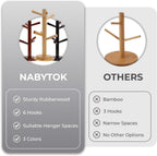 Pack 2 Mug Tree 6 Hooks Rubberwood 13.5"x7"x7", Strudy & Thick Base, Large & Small Cup Holder Tree Wooden for Jewelry, Kitchen Tools, Pantry, Ornaments, Countertop, Table Organizer (Black)